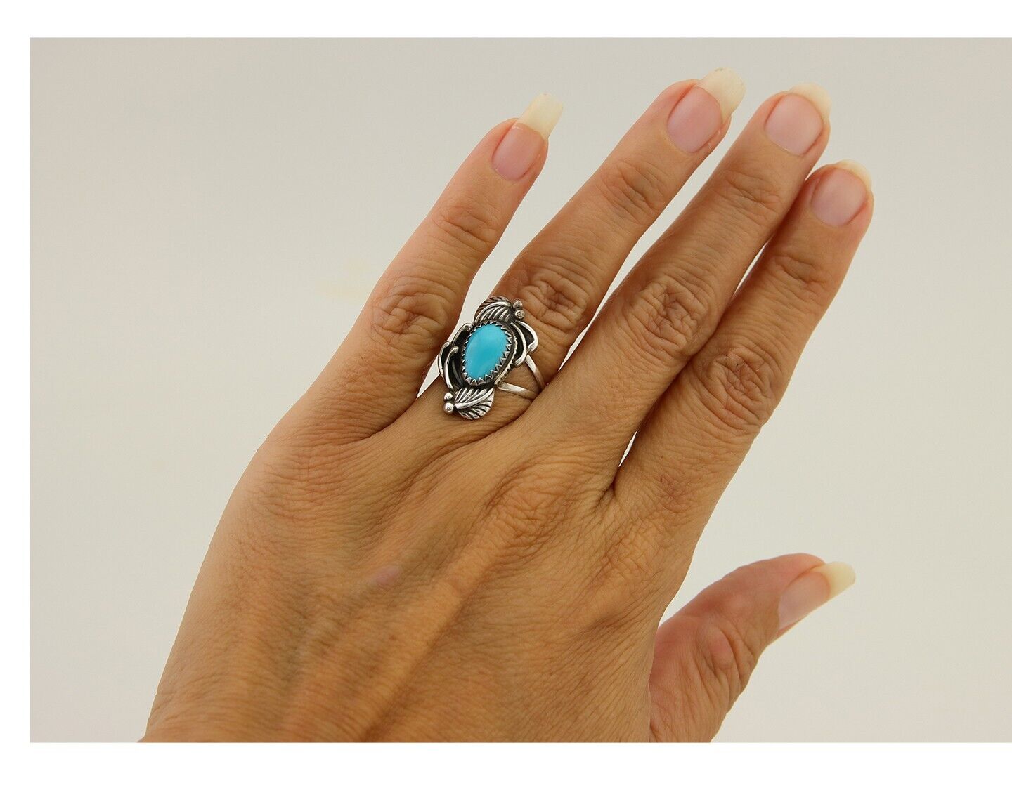 Navajo Ring 925 Sterling Silver Natural Turquoise Native American Artist C.80's