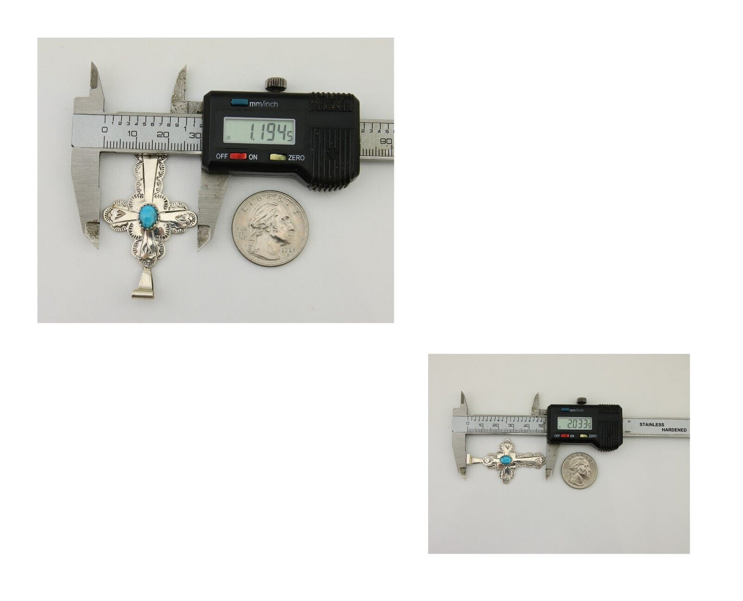 Navajo Cross Hand Stamped Pendant 925 Silver Turquoise Artist Gilbert Lee C.80's