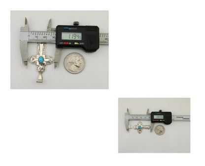 Navajo Cross Hand Stamped Pendant 925 Silver Turquoise Artist Gilbert Lee C.80's