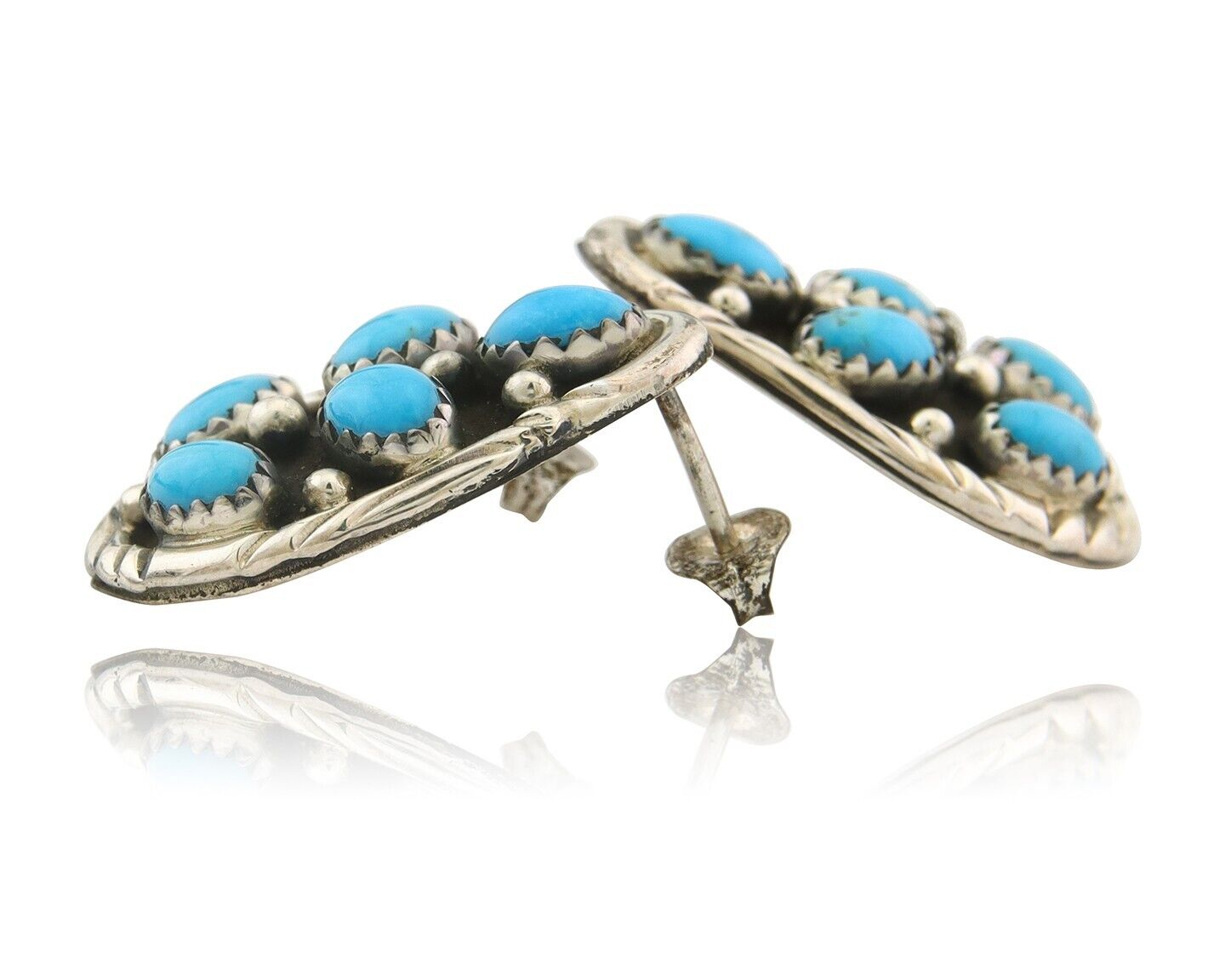 Navajo Dangle Earrings 925 Silver Natural Turquoise Native American Artist C.80s