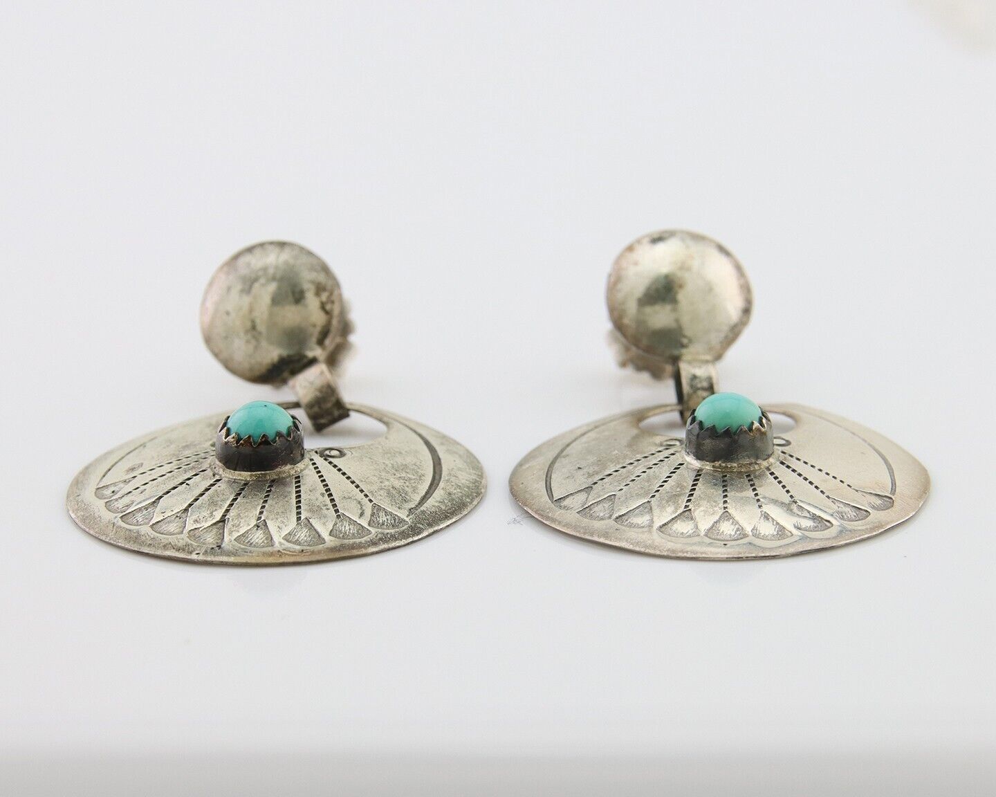 Navajo Dangle Earrings 925 Silver Natural Turquoise Native American Artist C80s