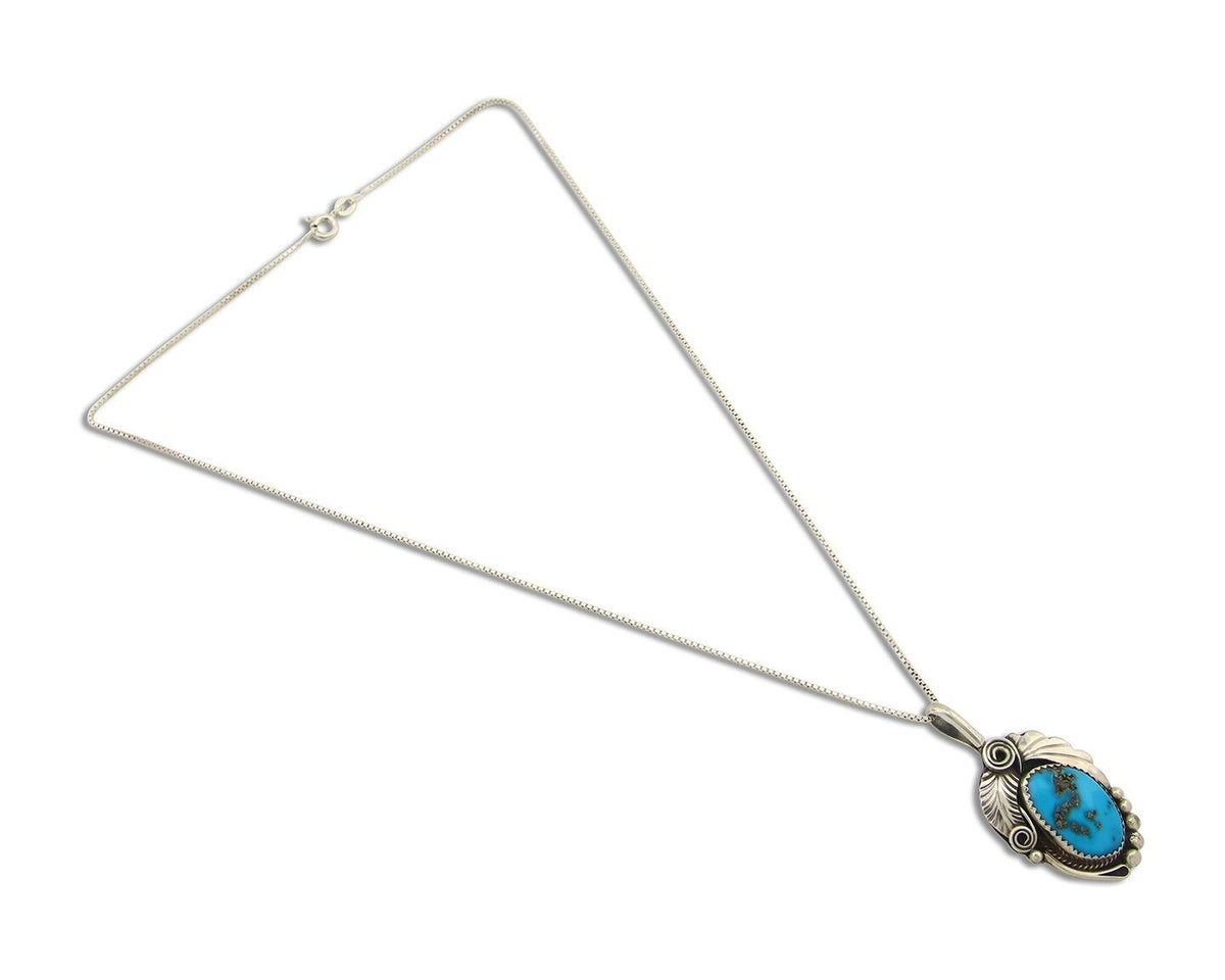Navajo Necklace 925 Silver Natural Turquoise Artist Signed Justin Morris C.80's