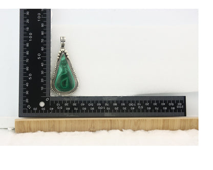 Navajo Sterling Silver Pendant Malachite Vintage Handmade Signed George Begay