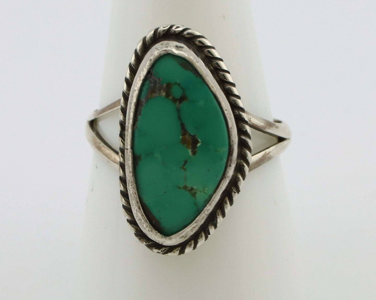 Navajo Ring 925 Silver Natural Turquoise Artist Signed Rabbit Stick C.80's