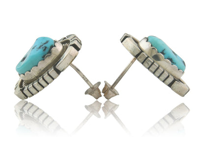 Navajo Earrings 925 Silver Natural Turquoise Native Signed Jon McCray C.80's