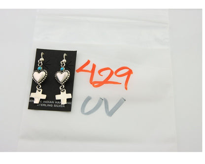 Navajo Earrings 925 Silver Heart Cross Turquoise Native American Artist C.80's