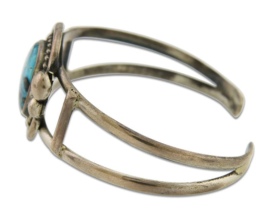 Navajo Bracelet 925 Silver Turquoise Cuff Artist Signed C.80's