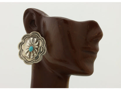 Navajo Hand Stamped Earrings 925 Silver Turquoise Native Artist C.80's