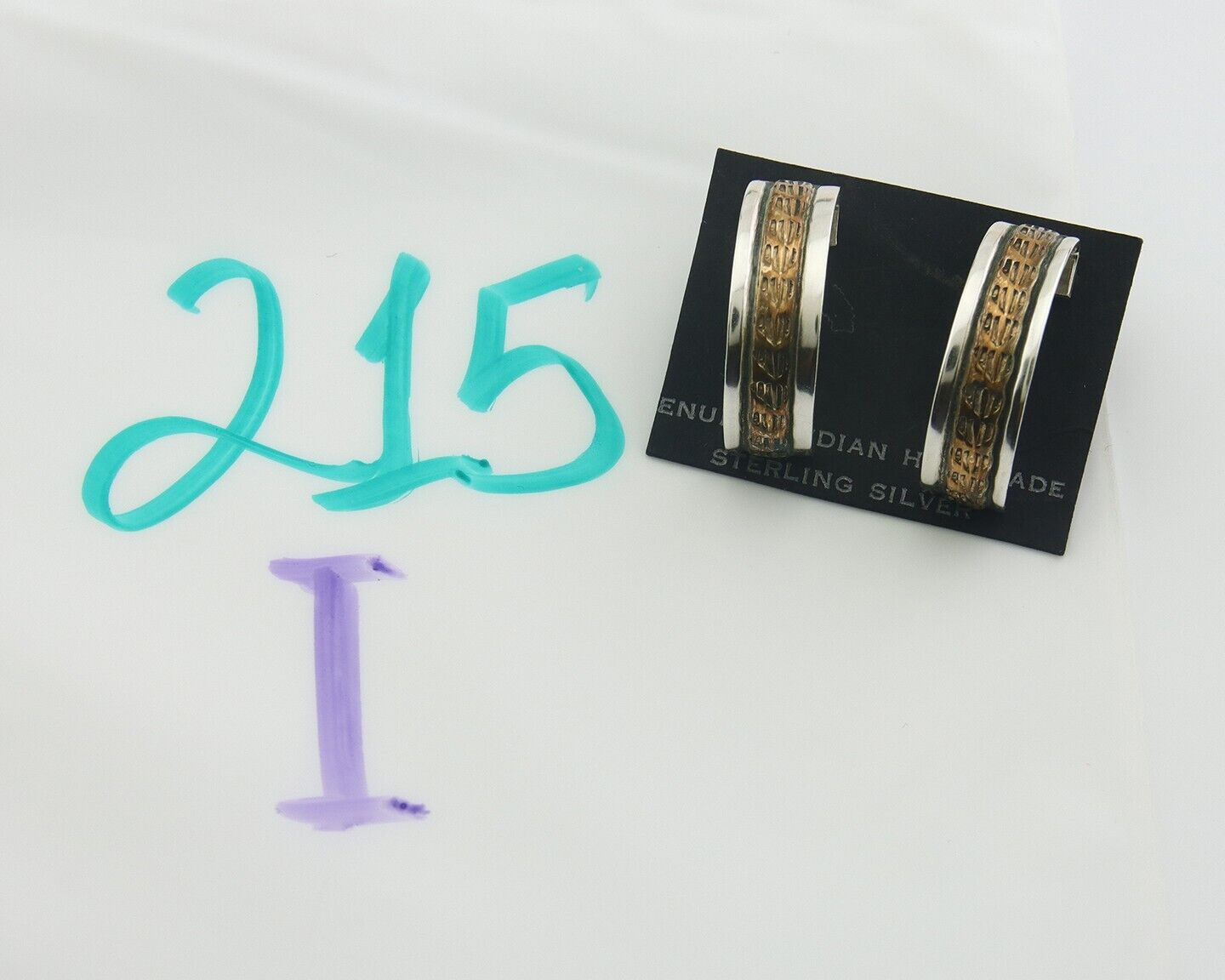 Navajo Hoop Earrings 925 Silver & Gold Artist Signed Randall Endito C.80's