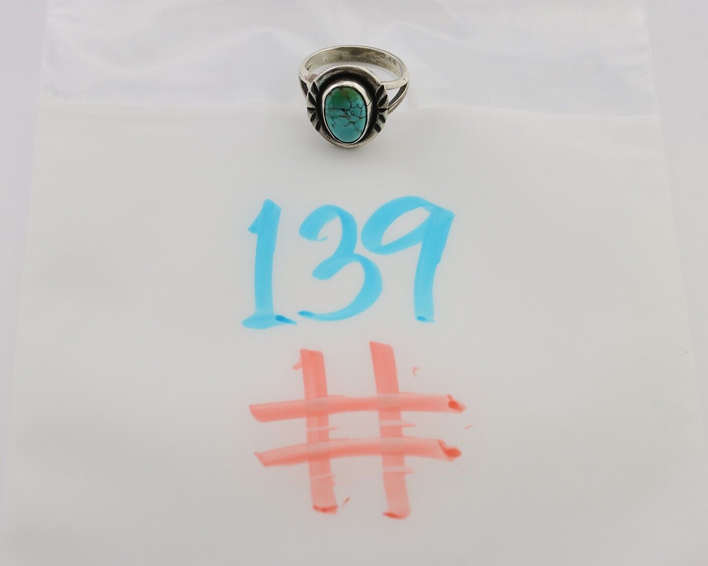 Navajo Ring 925 Silver Spiderweb Turquoise Native American Artist C.80's