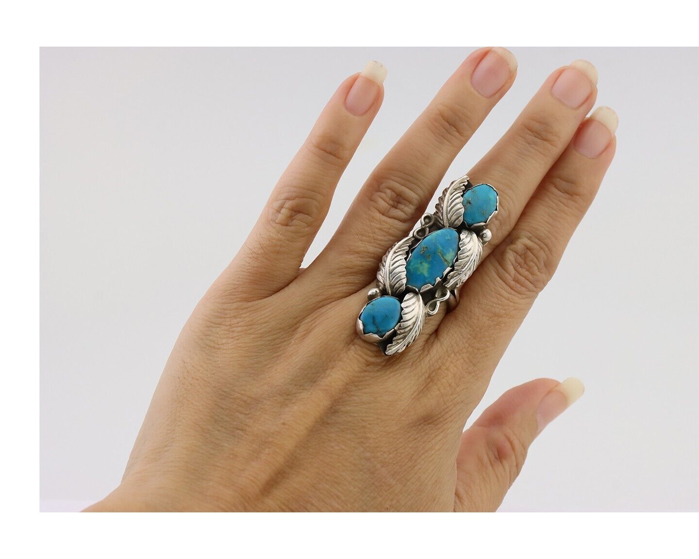 Navajo Ring 925 Silver Kingman Turquoise Native American Artist C.80's