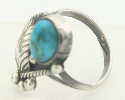 Navajo Ring 925 Sterling Turquoise Handmade Native Artist C.80's Size 6.5