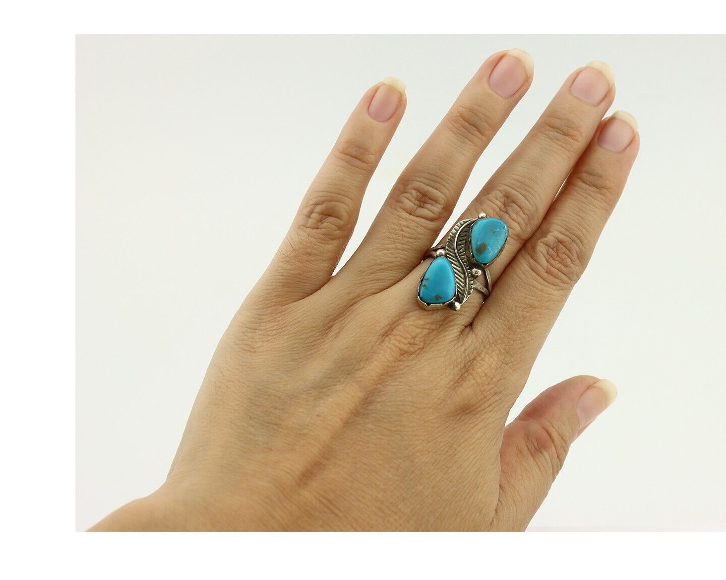 Navajo Ring 925 Silver Blue Turquoise Artist Signed K C.80's