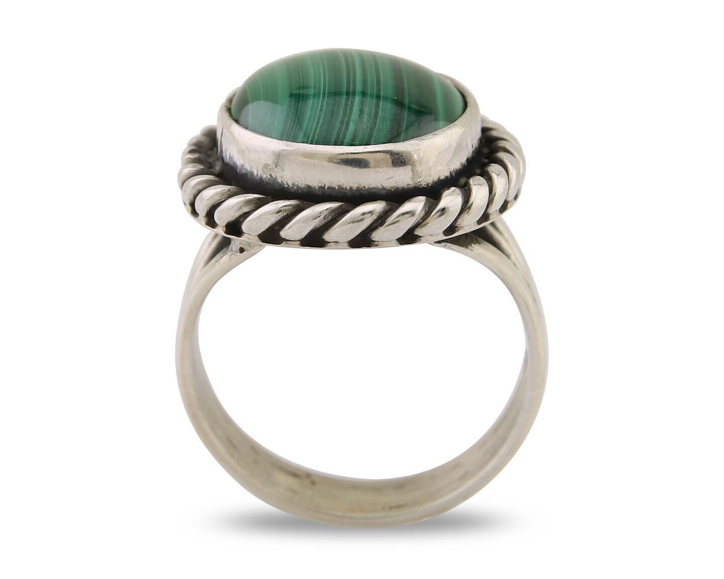 Navajo Ring 925 Silver Natural Malachite Native American Artist C.80's