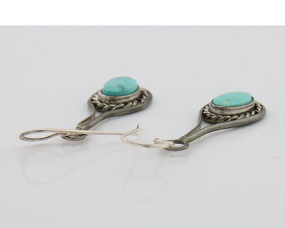 Navajo Dangle Earrings 925 Silver Natural Turquoise Native American Artist C.80s