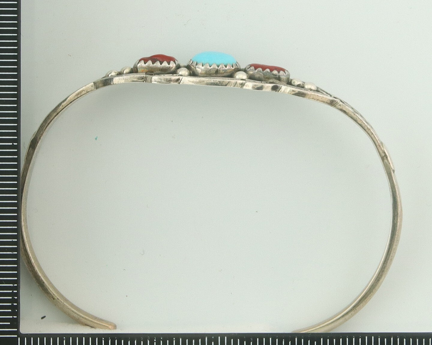 Navajo Bracelet 925 Silver Coral & Turquoise Cuff Signed Running Bear C.80's