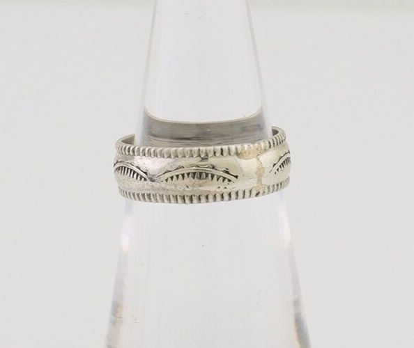 Navajo Hand Stamped Band 925 Silver 6.0 mm Native Artist Size 5.75 C.80's