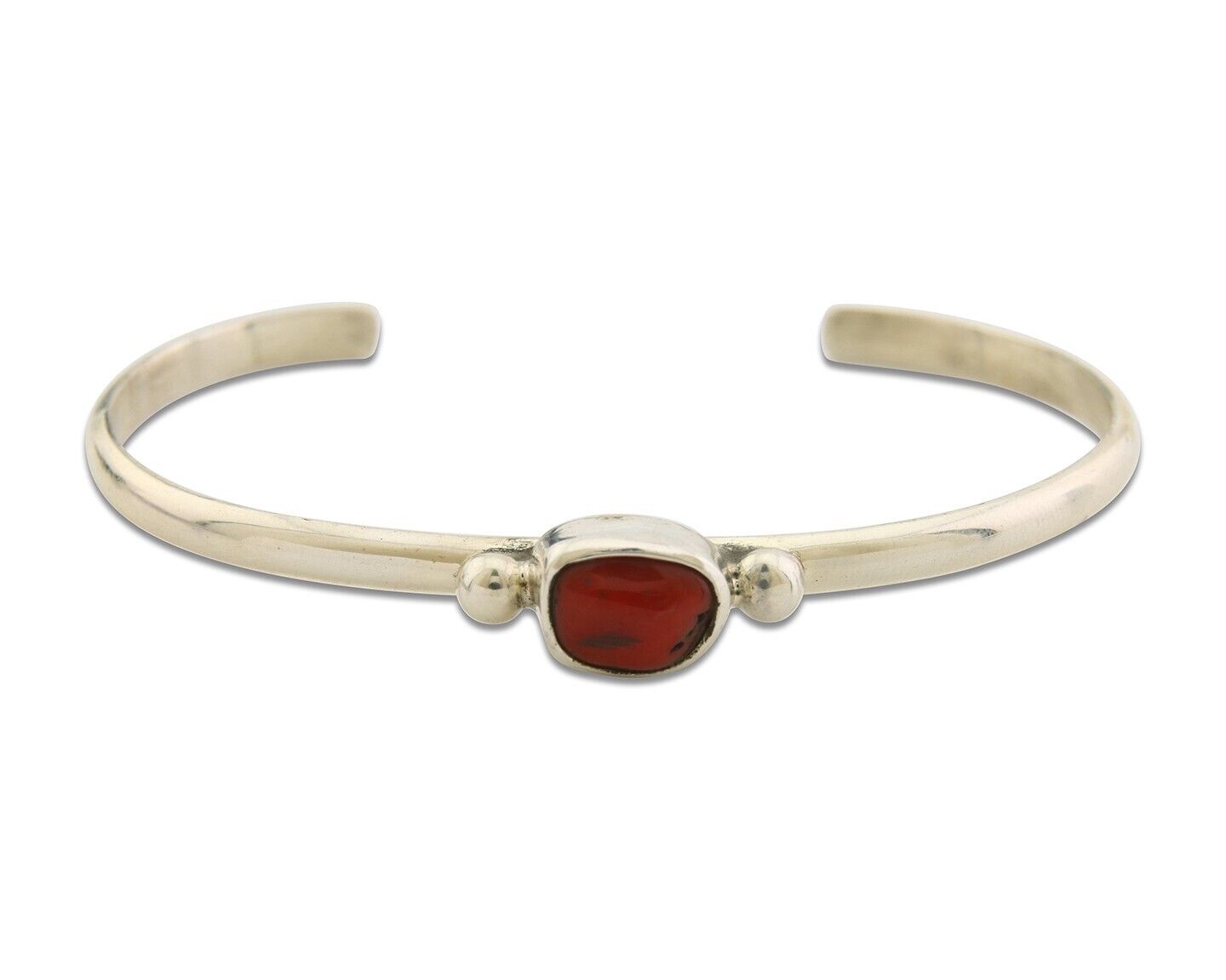 Navajo Bracelet .925 Silver Natural Red Coral Cuff Native American Artist C.80's