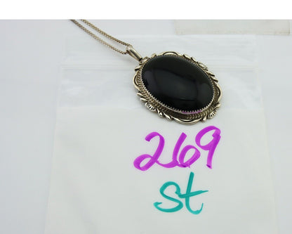 Navajo Pendant 925 Silver Natural Onyx Artist Signed TALHAT C.80's