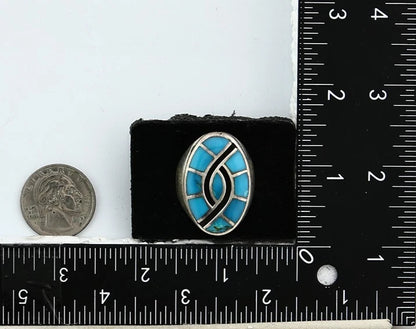 Men Zuni Ring Sterling Silver Natural Turquoise Vintage Size 13