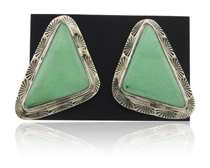 Navajo Earrings 925 Silver Green Turquoise Artist Signed EC C.80's