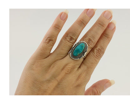 Navajo Ring 925 Silver Natural Blue Turquoise Artist Signed M BEGAY C.80's