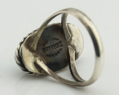 Navajo Ring 925 Silver Natural Blue Turquoise Native American Signed C.80's