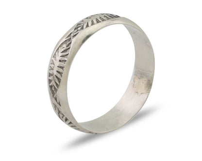 Navajo Hand Stamped Band 925 Silver 5.0 mm Signed Larry Chavez Size 6.35 C.80's