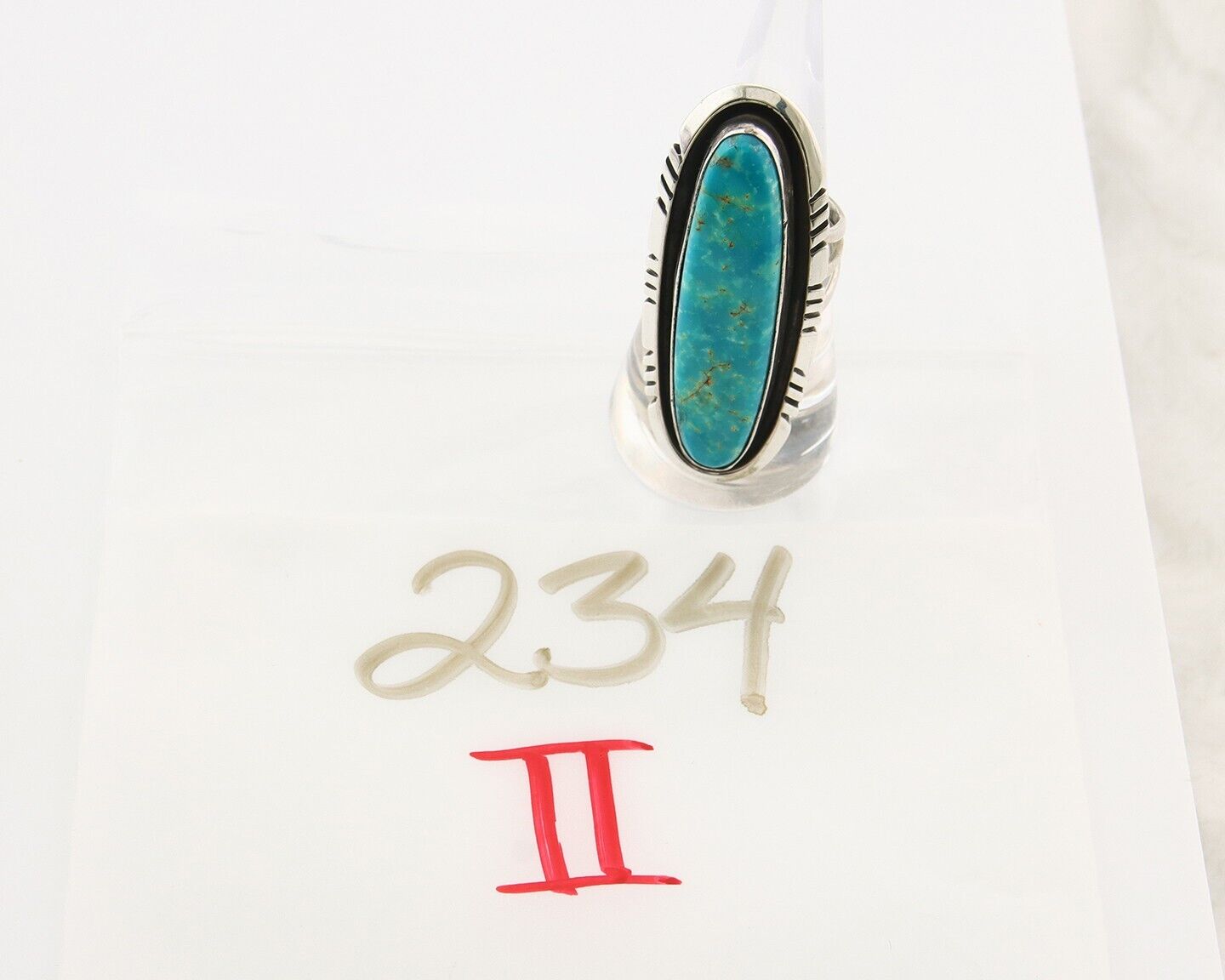 Navajo Ring 925 Sterling Natural Mined Turquoise Signed USA C.80's Size 7.5