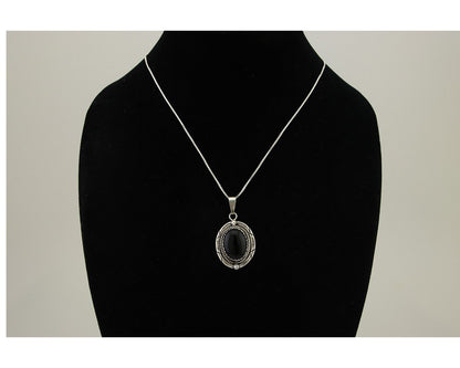 Navajo Necklace 925 Silver Onyx Native Artist Signed Nancy Edtissy C.80's