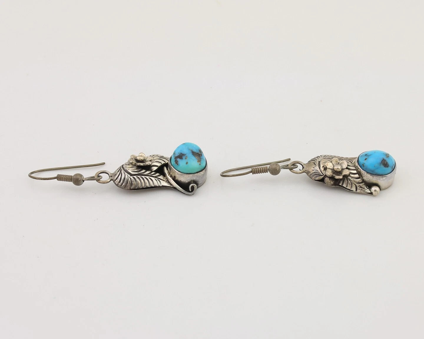 Navajo Handmade Earrings 925 Silver Natural Turquoise Native Artist C.80's