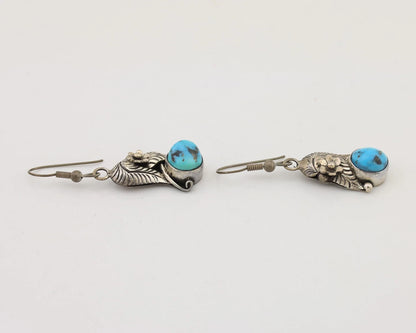 Navajo Handmade Earrings 925 Silver Natural Turquoise Native Artist C.80's