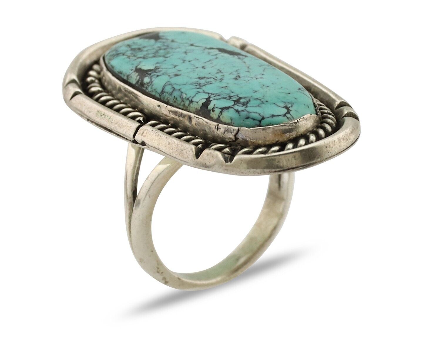 Navajo Ring 925 Silver Spiderweb Turquoise Native American Artist C.80's