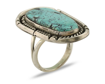 Navajo Ring 925 Silver Spiderweb Turquoise Native American Artist C.80's
