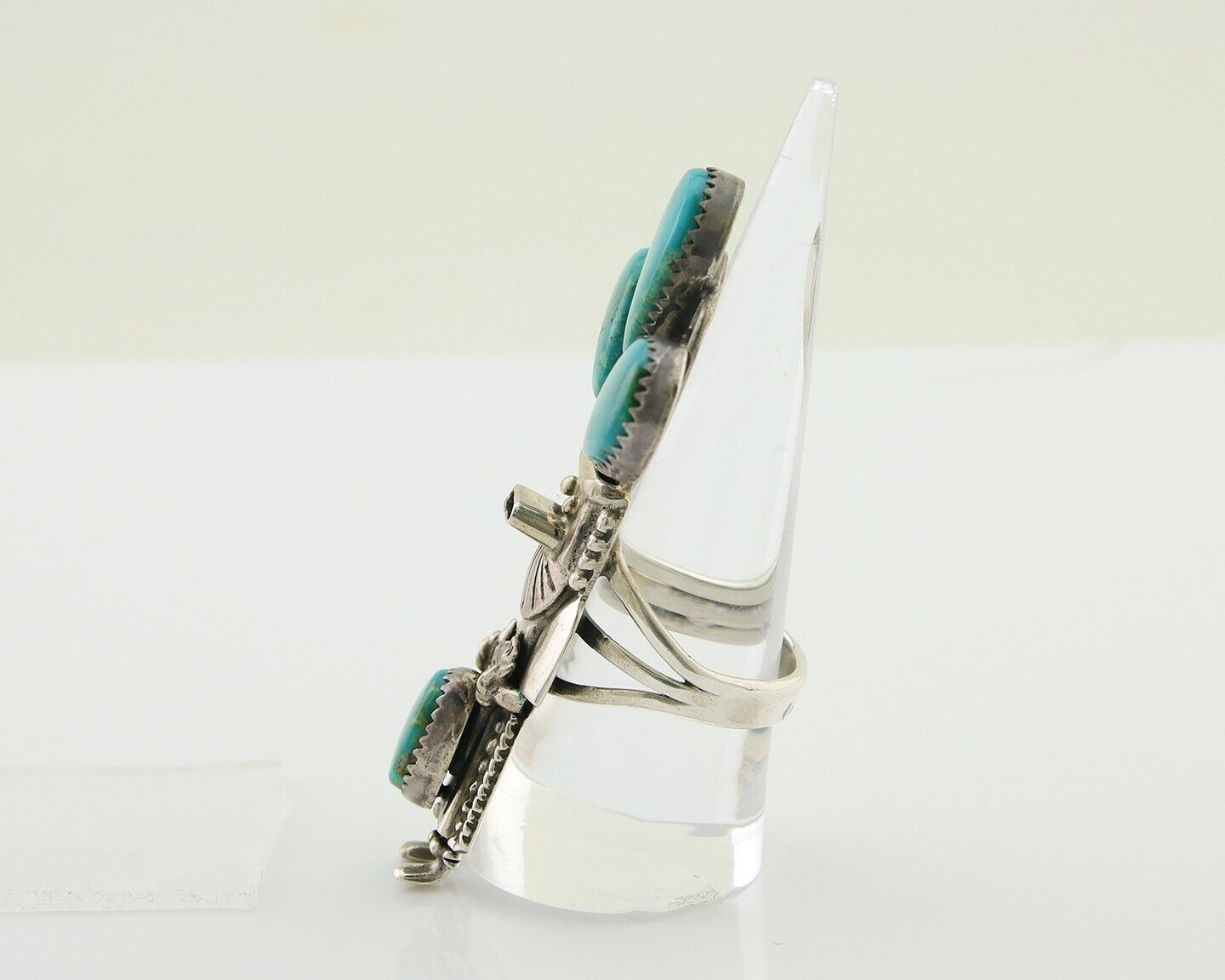 Navajo Kachina Ring 925 Silver Gem Turquoise Signed Broken Arrow C.80's