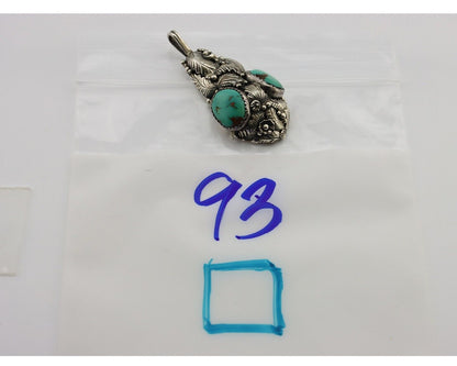 Navajo Pendant 925 Silver Natural Mined High Grade Turquoise Signed Tom Willeto
