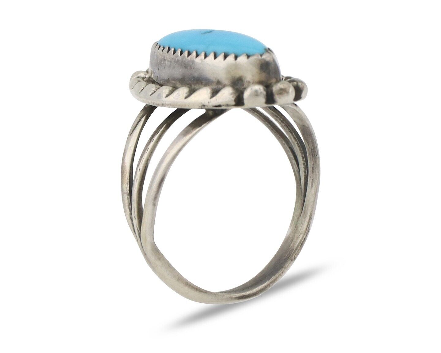 Navajo Ring .925 Silver Sleeping Beauty Turquoise Signed SkyStone Creations C80s