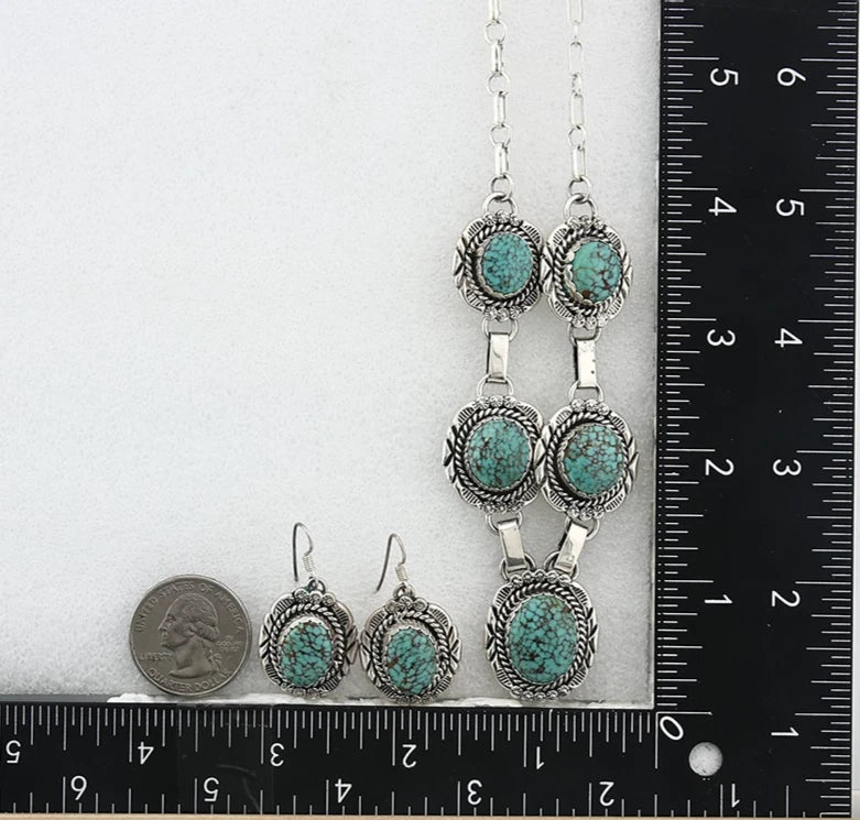 Navajo Necklace Earring Set Sterling Silver Vintage Native Artist Signed NE C80s