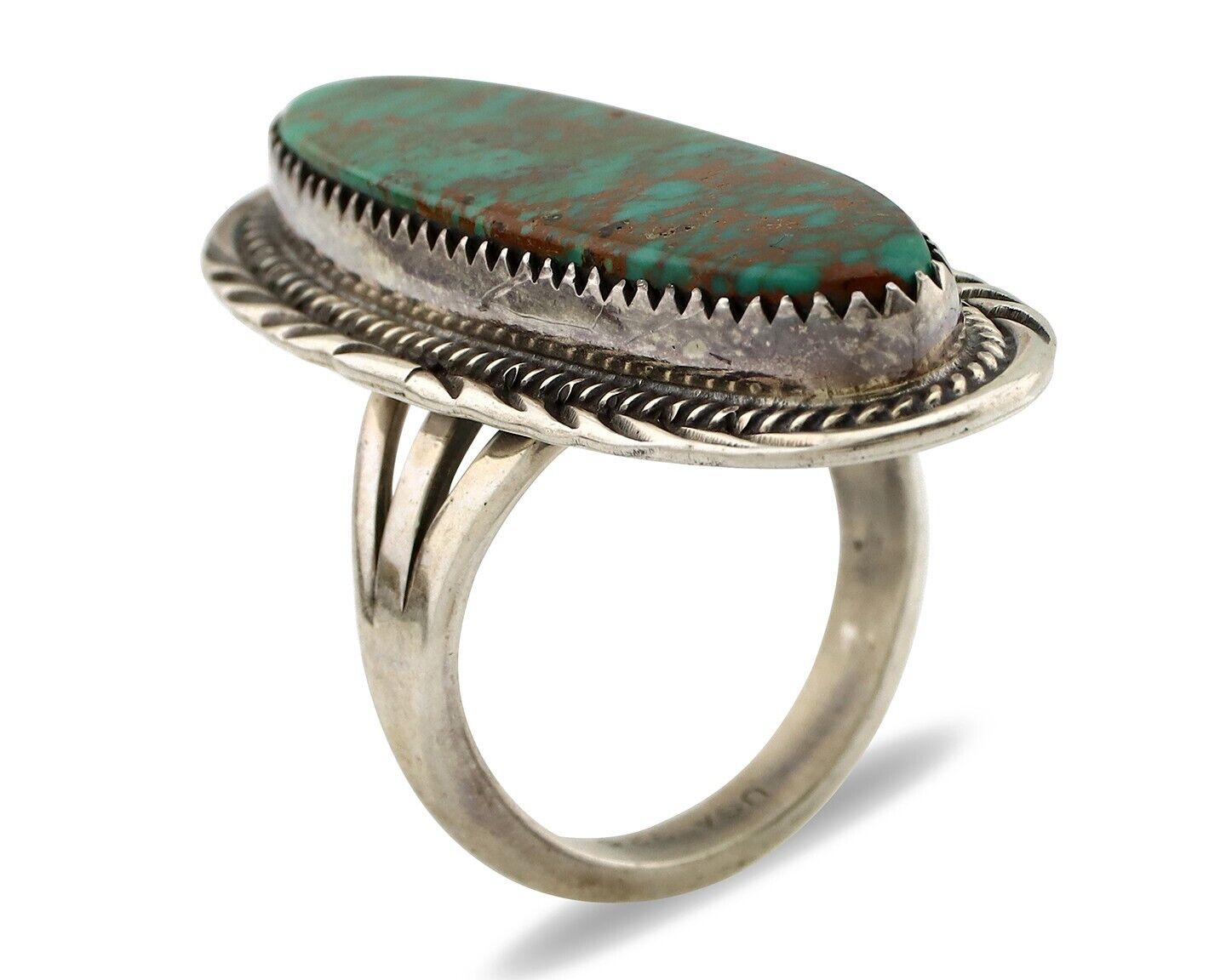 Navajo Ring 925 Silver Natural Mined Spiderweb Turquoise Artist Signed USA C.80s