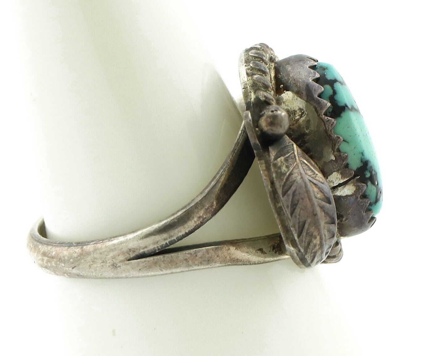 Navajo Ring 925 Silver Spiderweb Turquoise Native American Artist C.80's