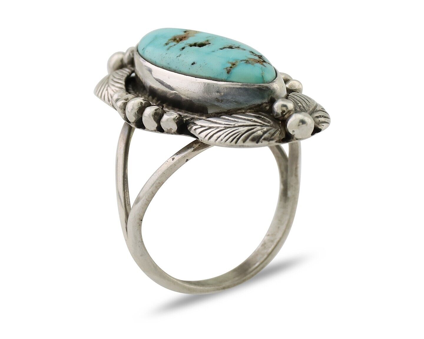 Navajo Ring 925 Silver Natural Blue Turquoise Artist Signed GR HEART C.80's