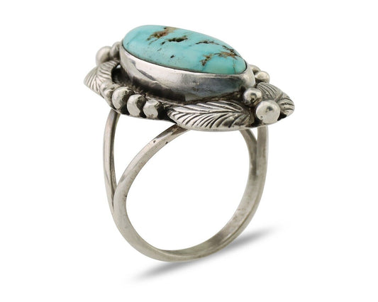 Navajo Ring 925 Silver Natural Blue Turquoise Artist Signed GR HEART C.80's