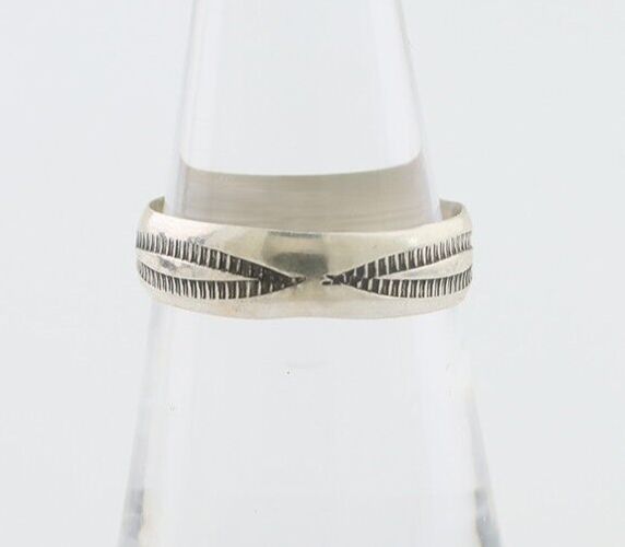 Navajo Hand Stamped Band 925 Silver 5.0 mm Signed Larry Chavez Size 6.25 C.80's