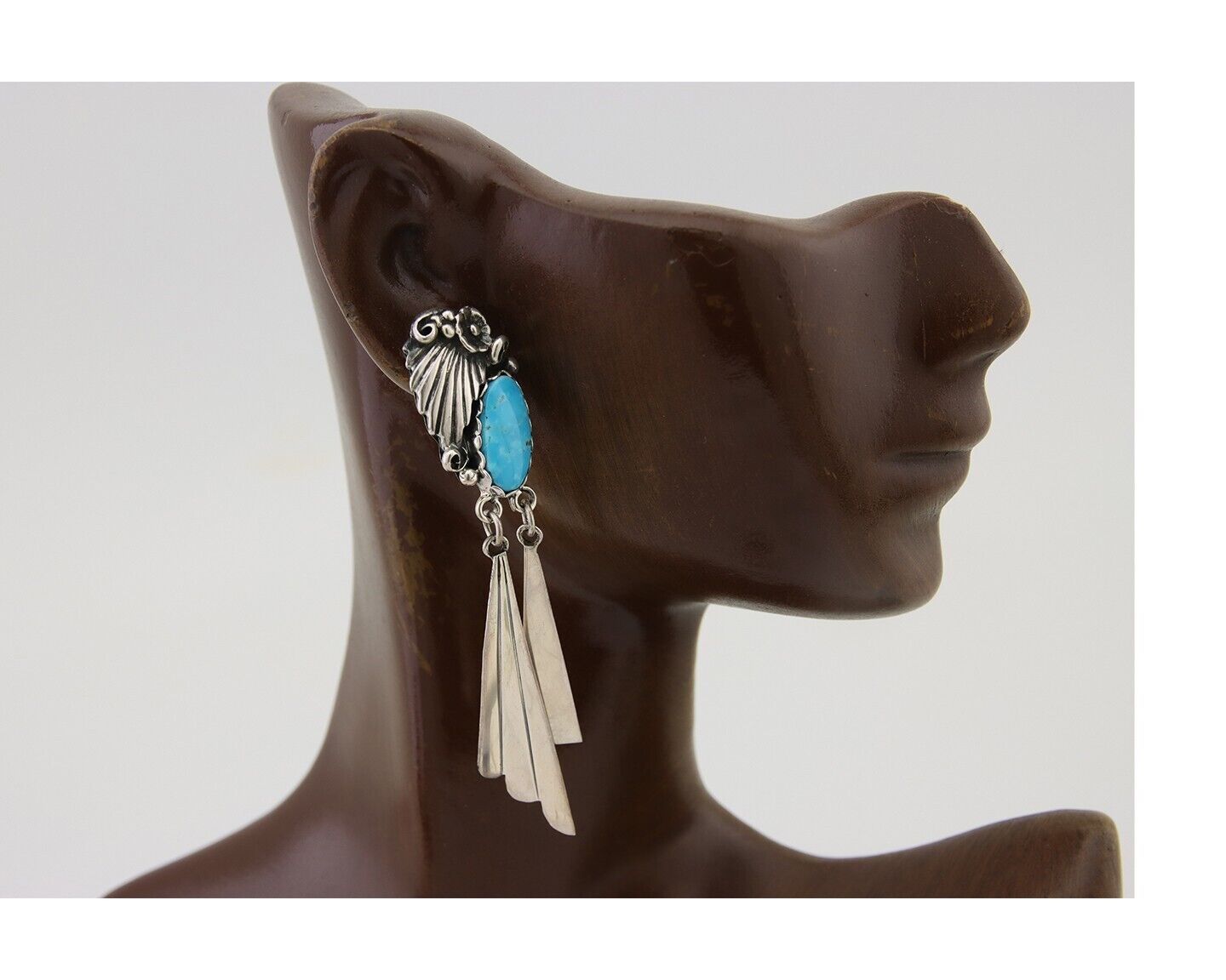 Navajo Dangle Earrings 925 Silver Natural Blue Turquoise Artist Signed M.S. C80s