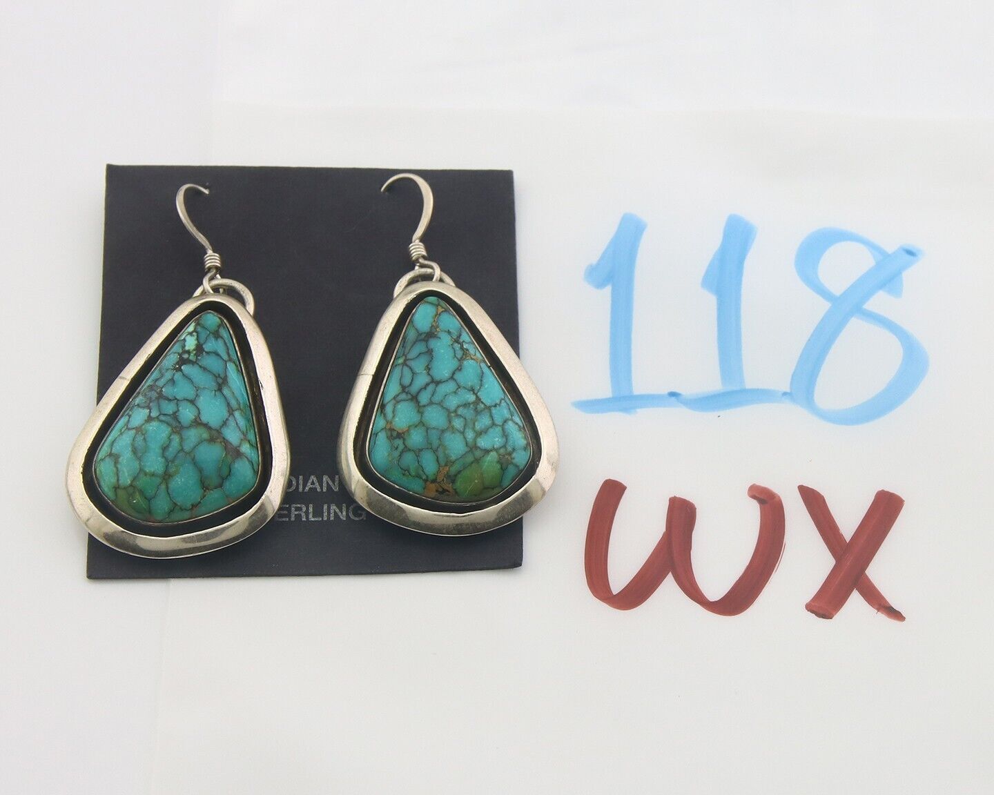 Navajo Earrings 925 Silver Handmade Natural Turquoise Signed J Linkin C.80's