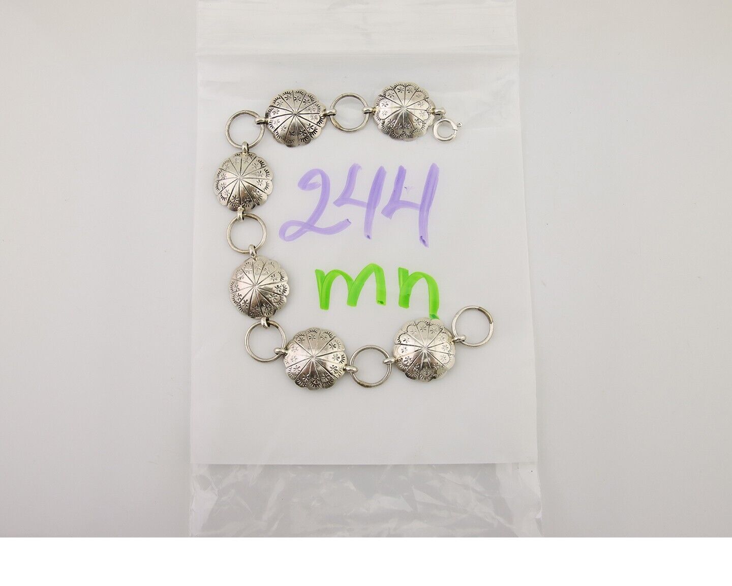 Navajo Hamdmade Concho Bracelet 925 Silver Native American Artist Signed C.80's