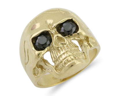 Men 14k SOLID Gold Skull Ring Black Glass Eyes Size 12