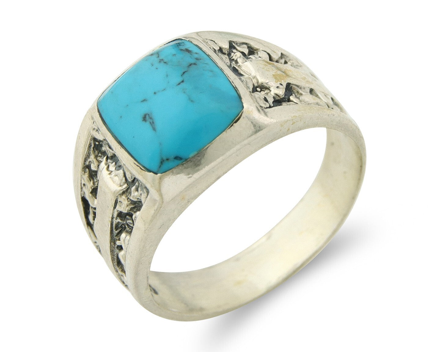 Men Vintage Nugget Ring 925 Sterling Turquoise Artist Signed SC Size 10