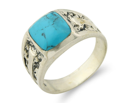 Men Vintage Nugget Ring 925 Sterling Turquoise Artist Signed SC Size 10