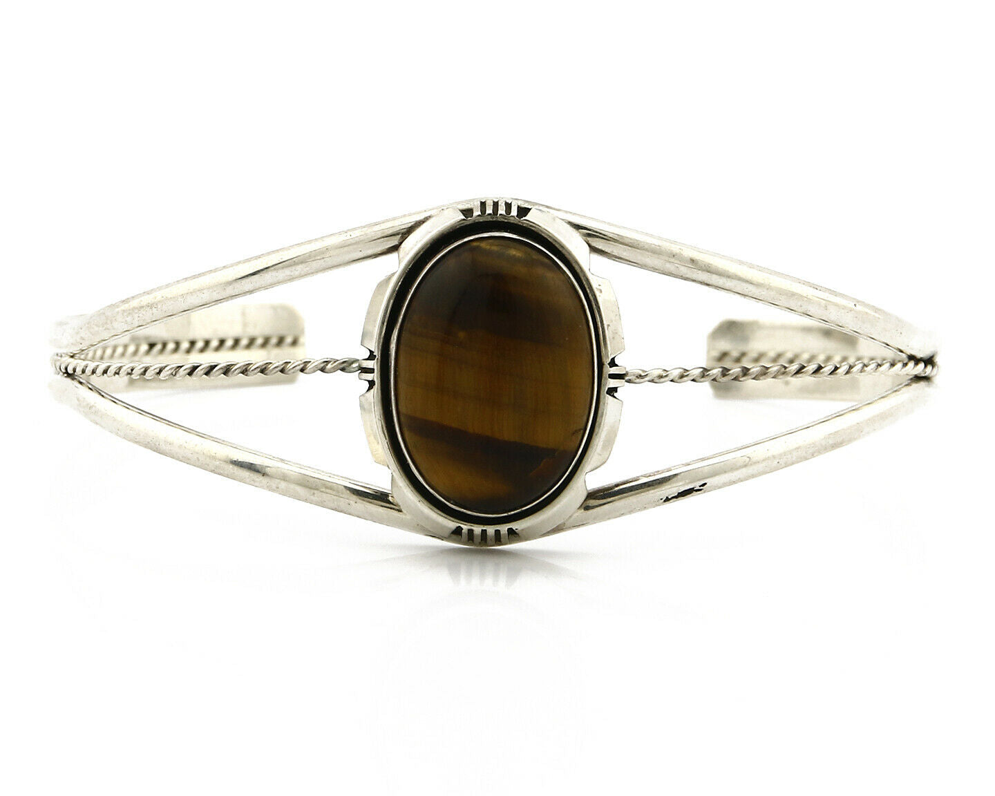Navajo Bracelet .925 Silver Tiger Eye Sapphire Signed Sapphire Signed Sarah Chee